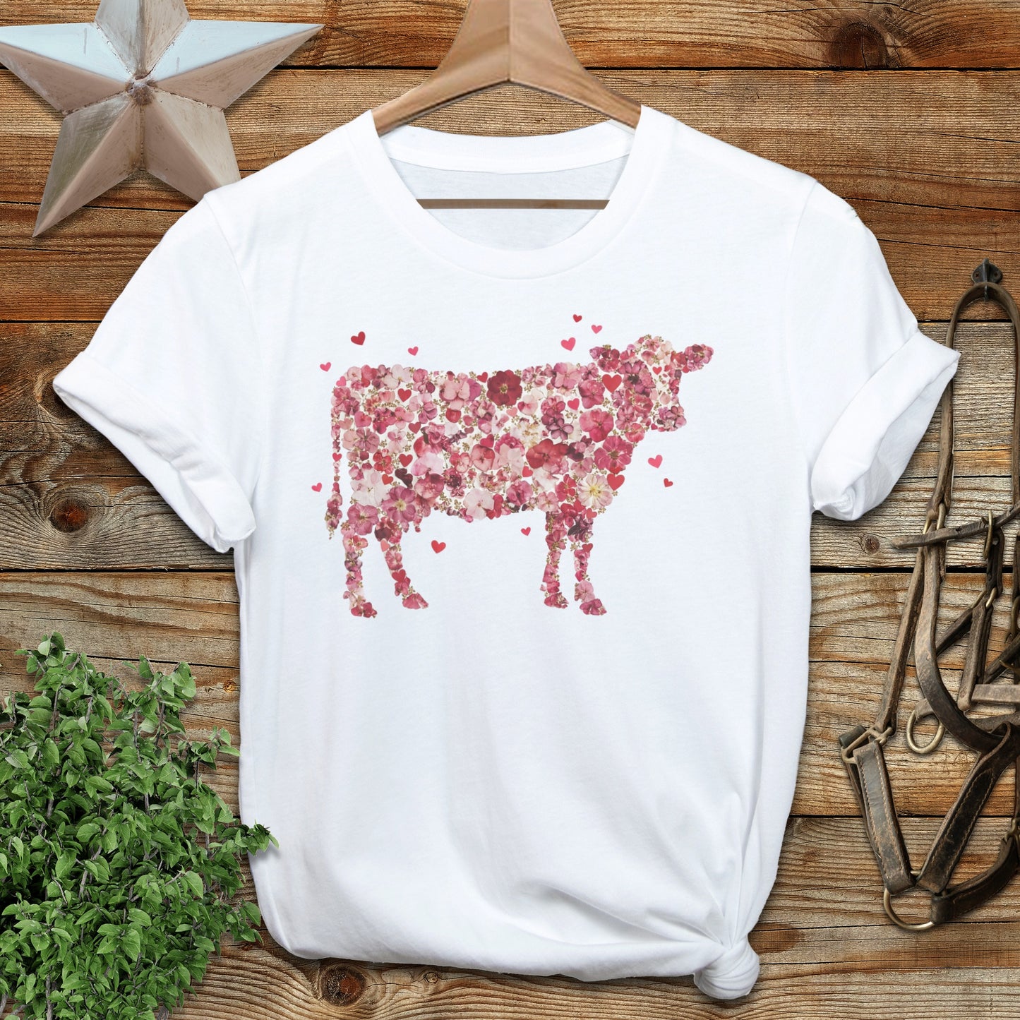 Flowers & Hearts Cow T-Shirt