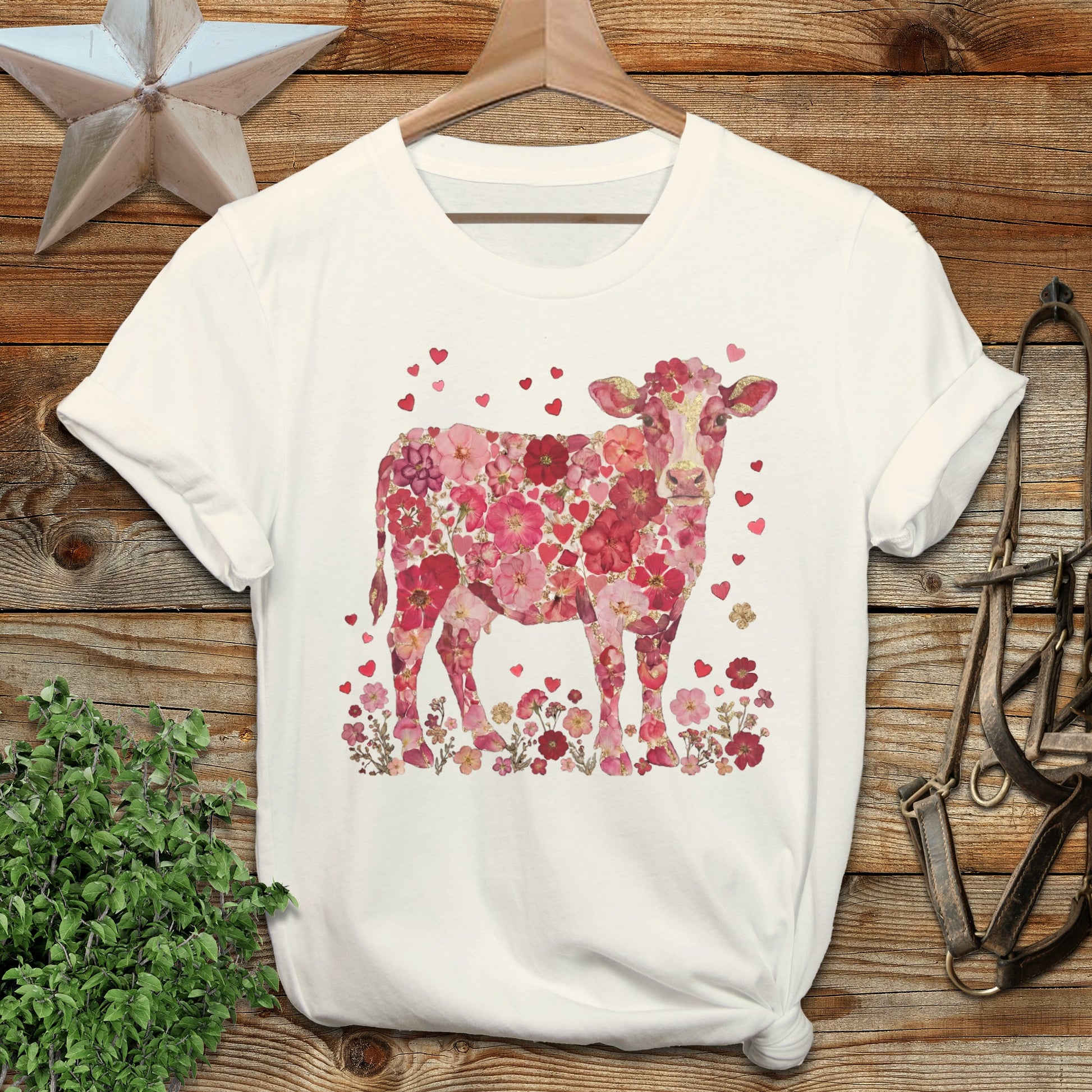 Flowers & Hearts Cow T-Shirt
