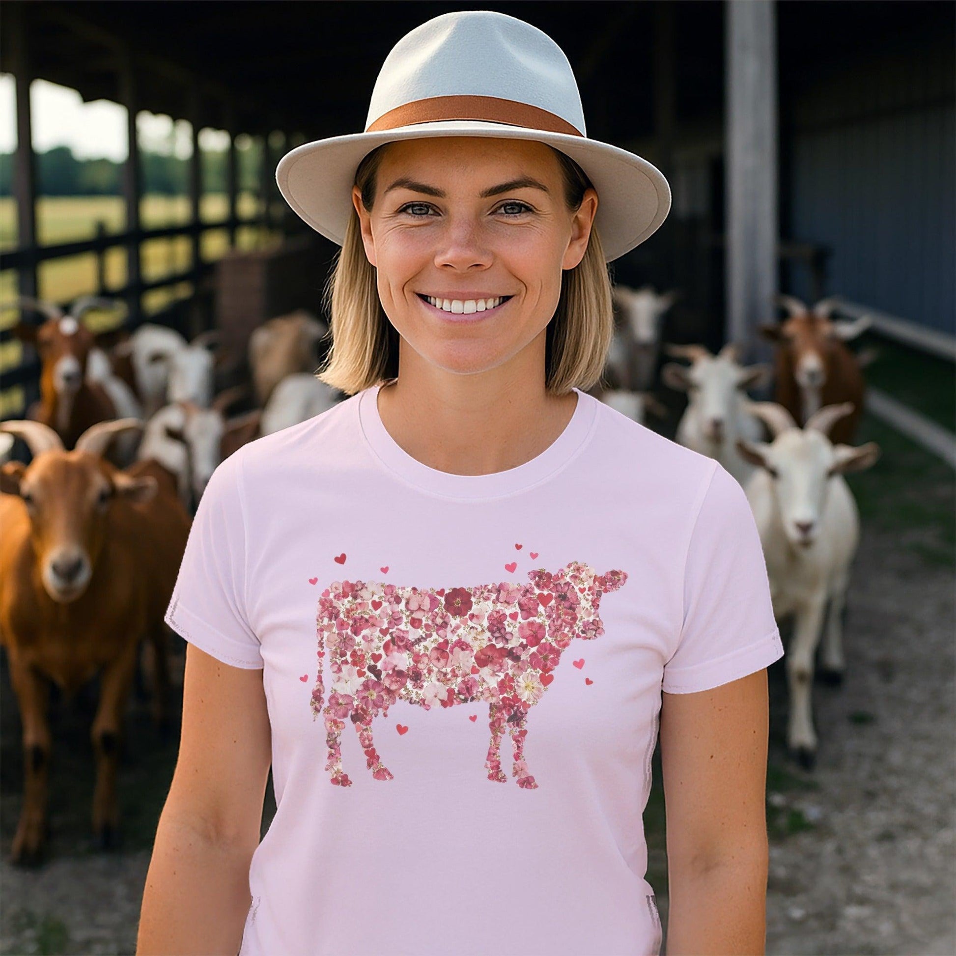 Flowers & Hearts Cow T-Shirt