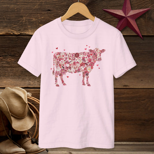 Flowers & Hearts Cow T-Shirt (Youth)