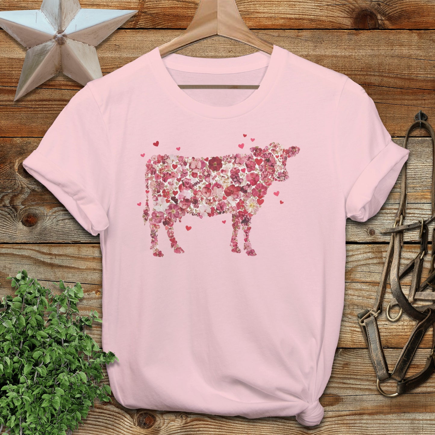 Flowers & Hearts Cow T-Shirt