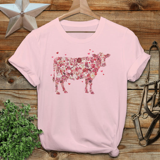Flowers & Hearts Cow T-Shirt