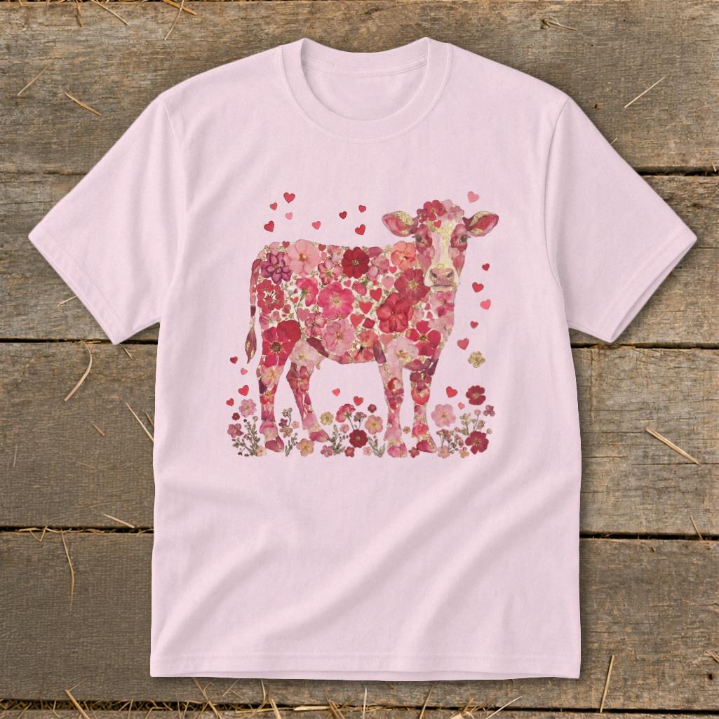 Flowers & Hearts Cow Youth Tee