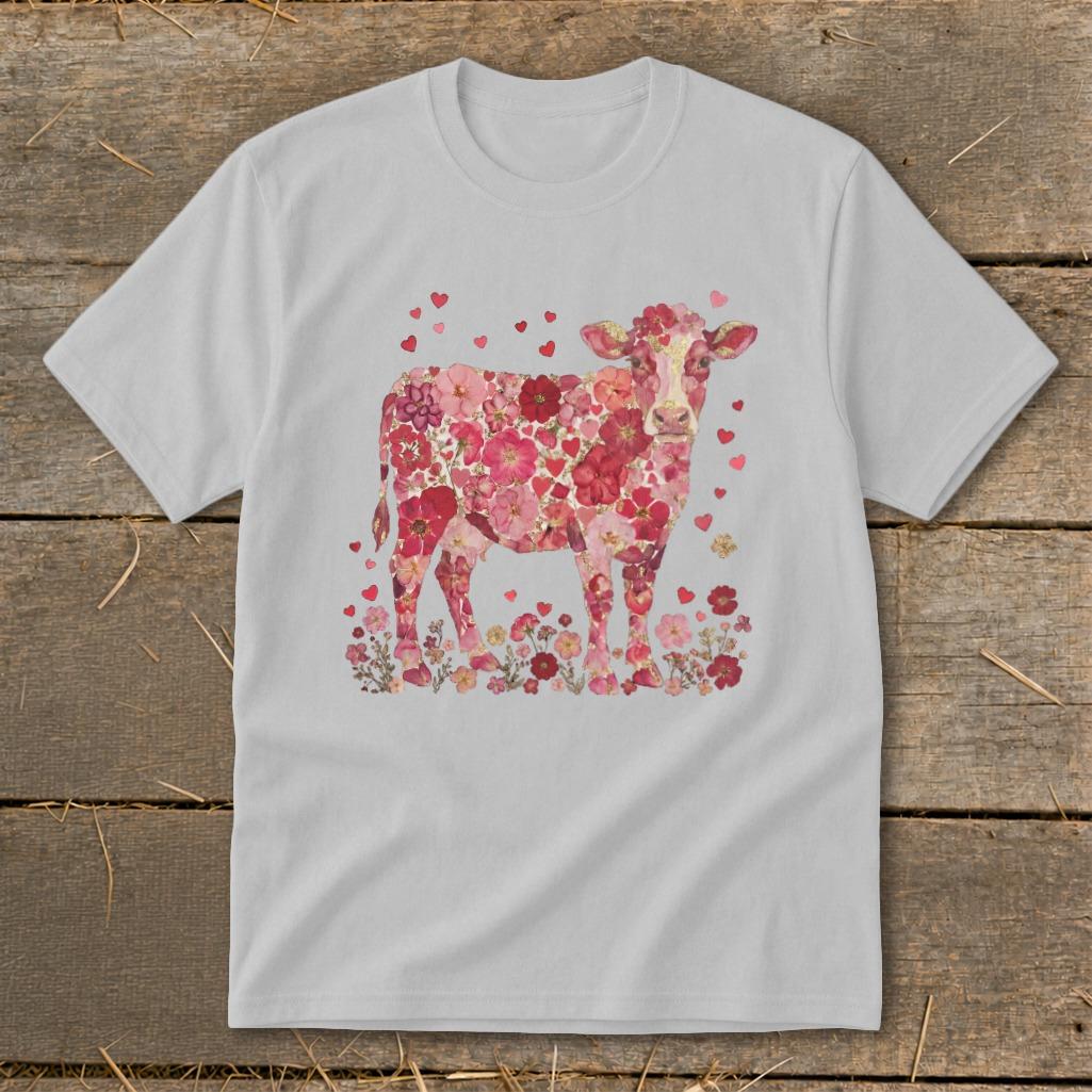 Flowers & Hearts Cow Youth Tee