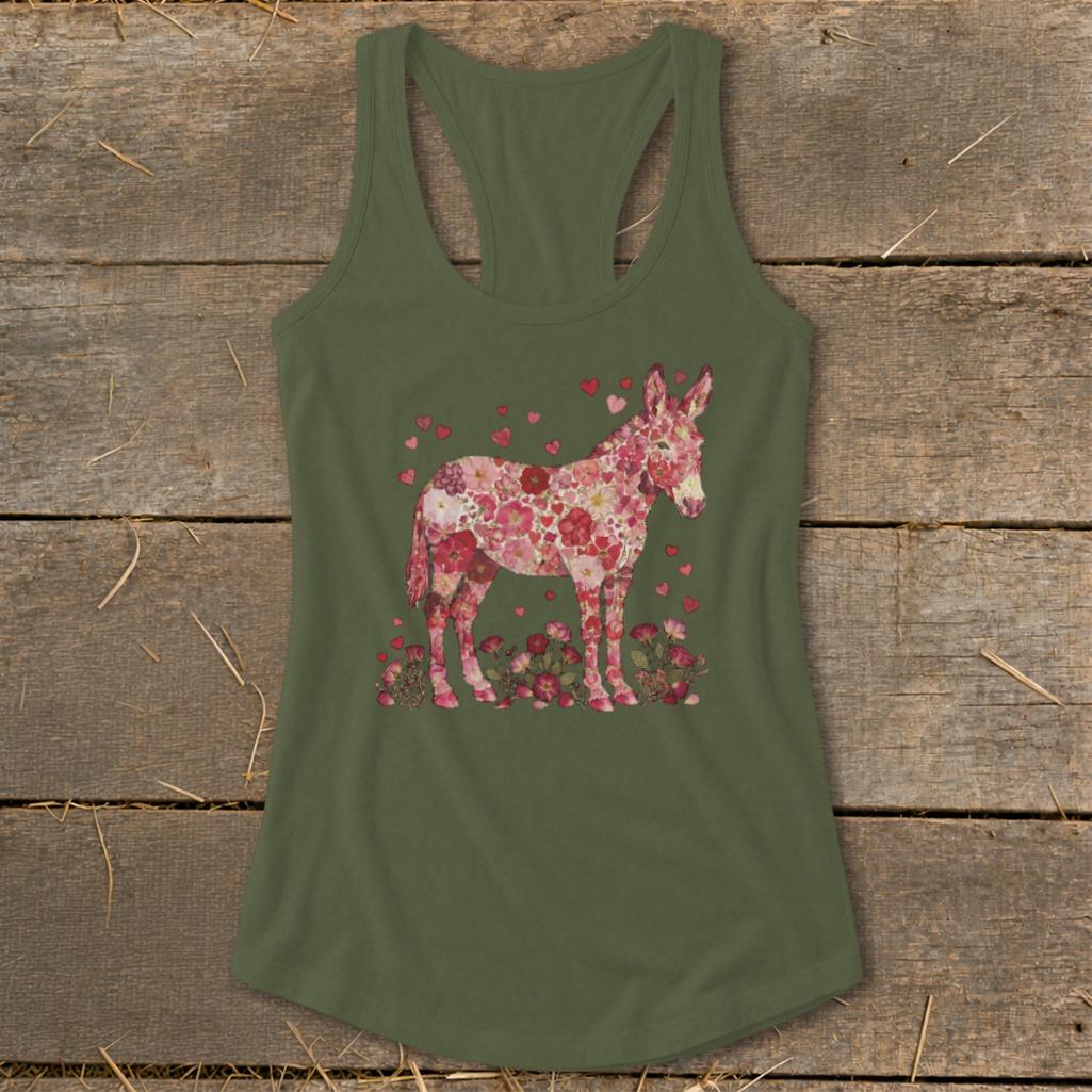 Flowers & Hearts - Donkey Racerback Tank