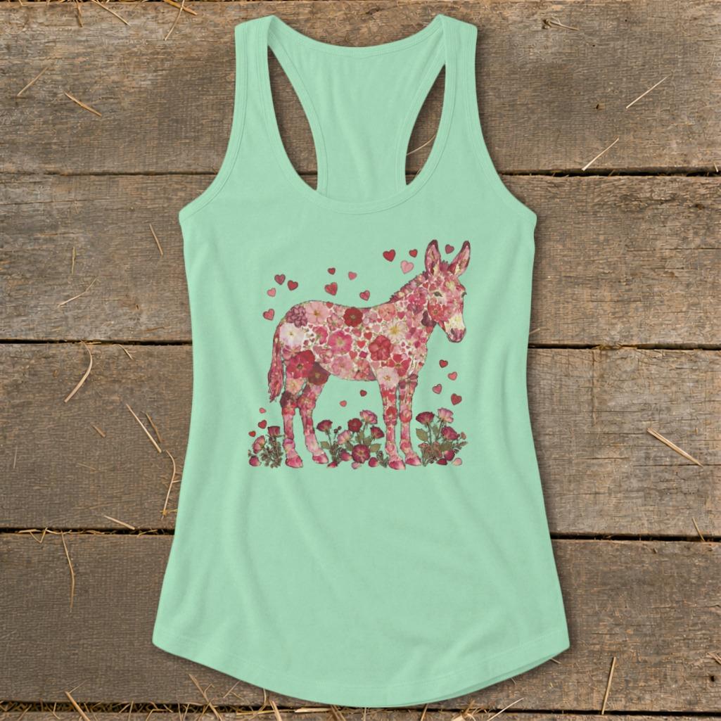 Flowers & Hearts - Donkey Racerback Tank