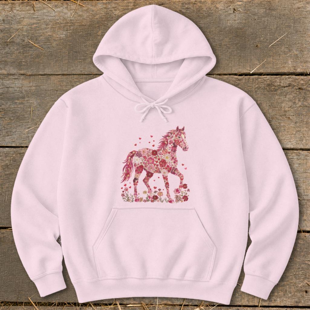 Flowers & Hearts Horse Hoodie
