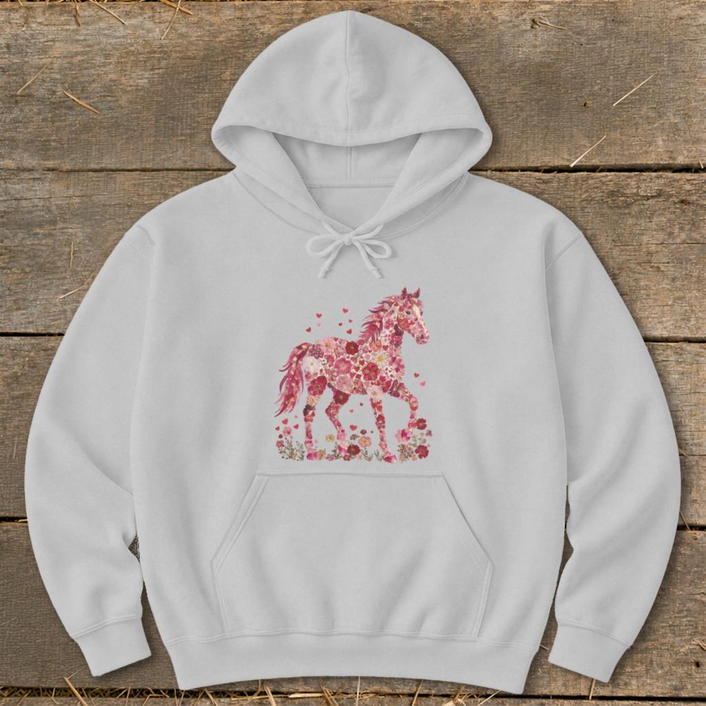 Flowers & Hearts Horse Hoodie