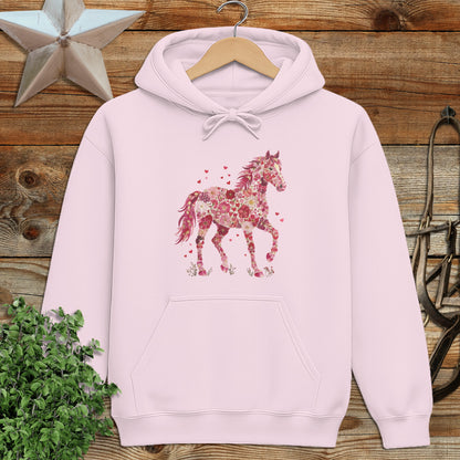 Flowers & Hearts Horse Hoodie