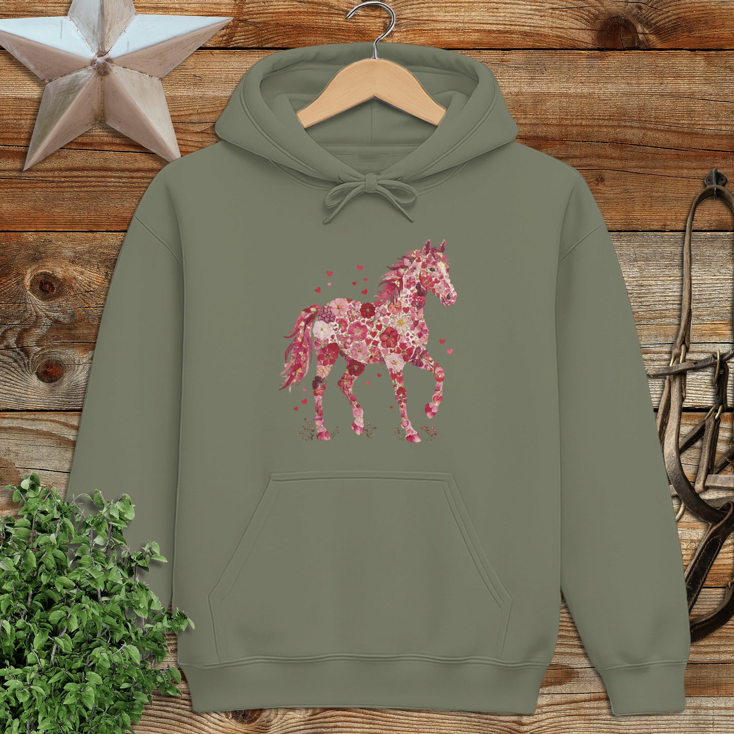Flowers & Hearts Horse Hoodie