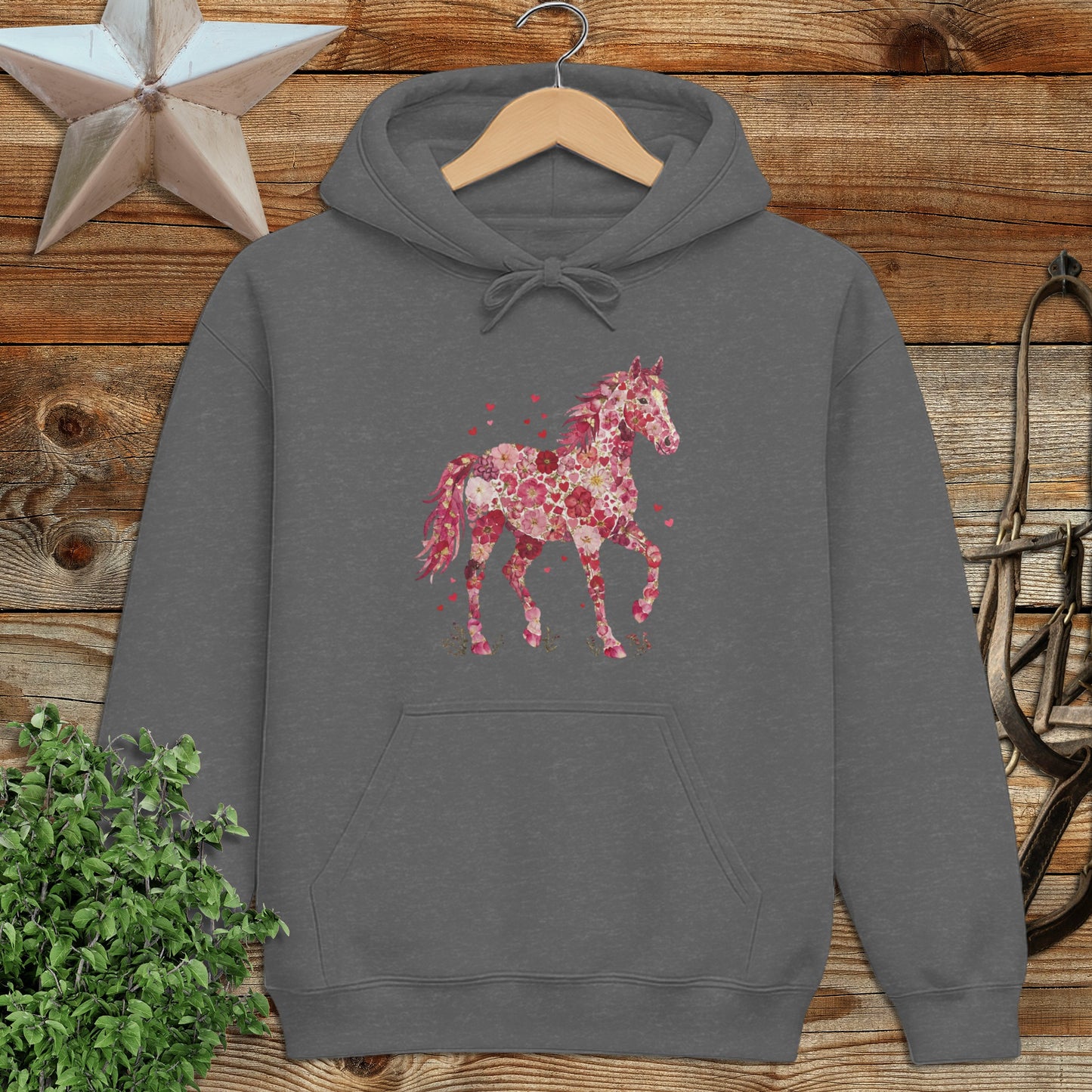 Flowers & Hearts Horse Hoodie