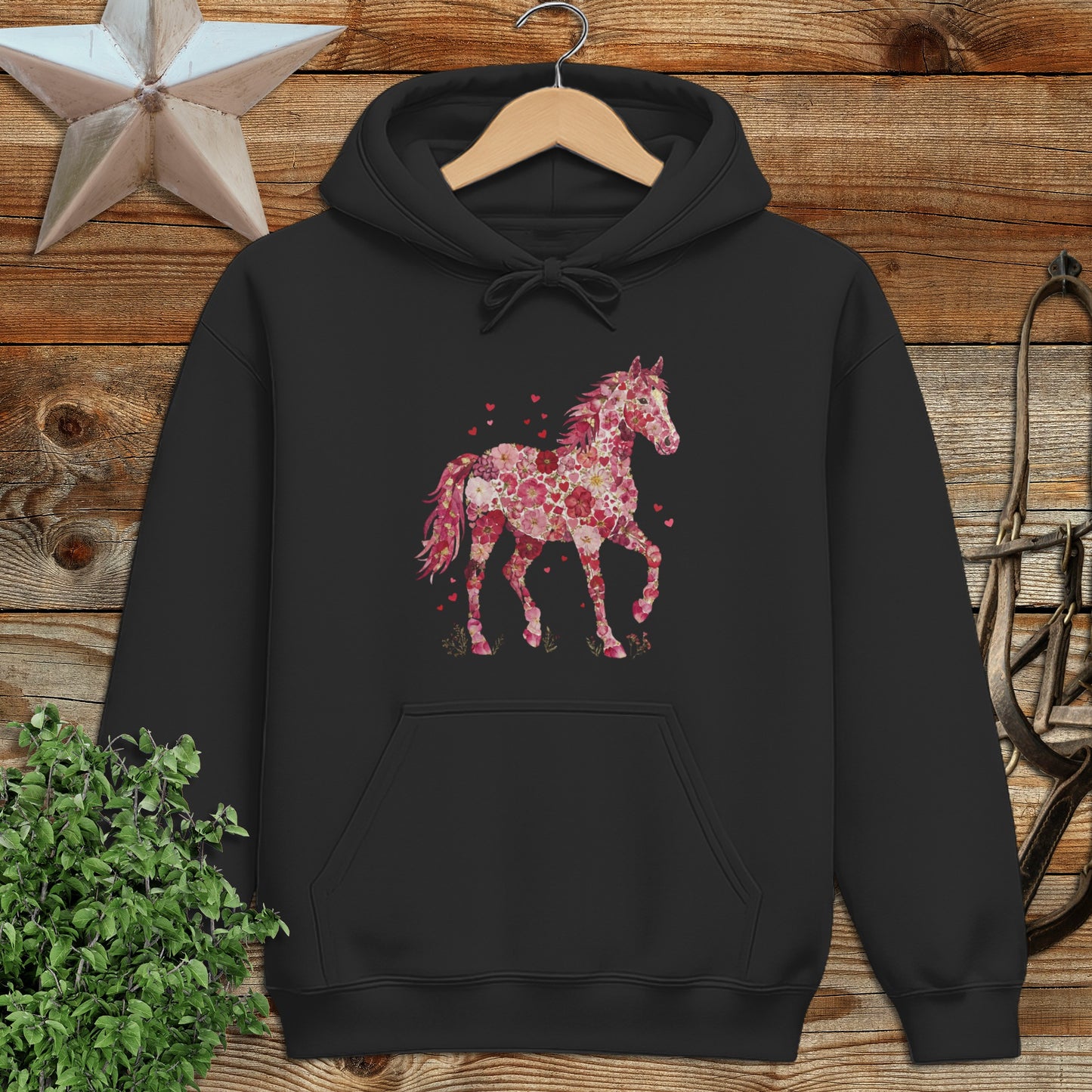 Flowers & Hearts Horse Hoodie