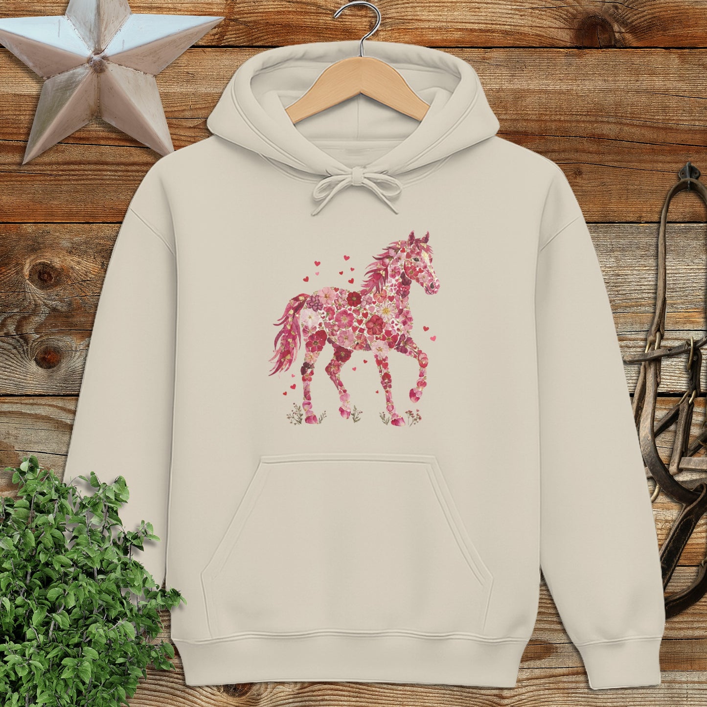 Flowers & Hearts Horse Hoodie