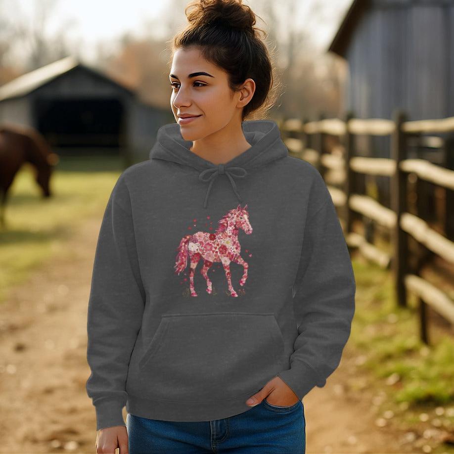 Flowers & Hearts Horse Hoodie