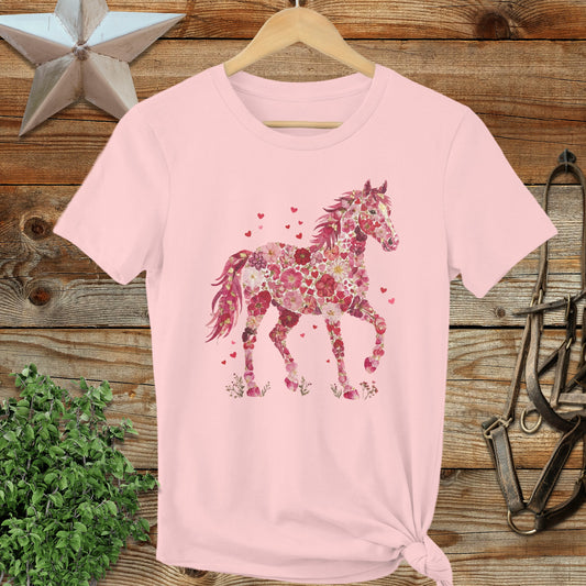 Flowers & Hearts Horse Ladies Cut