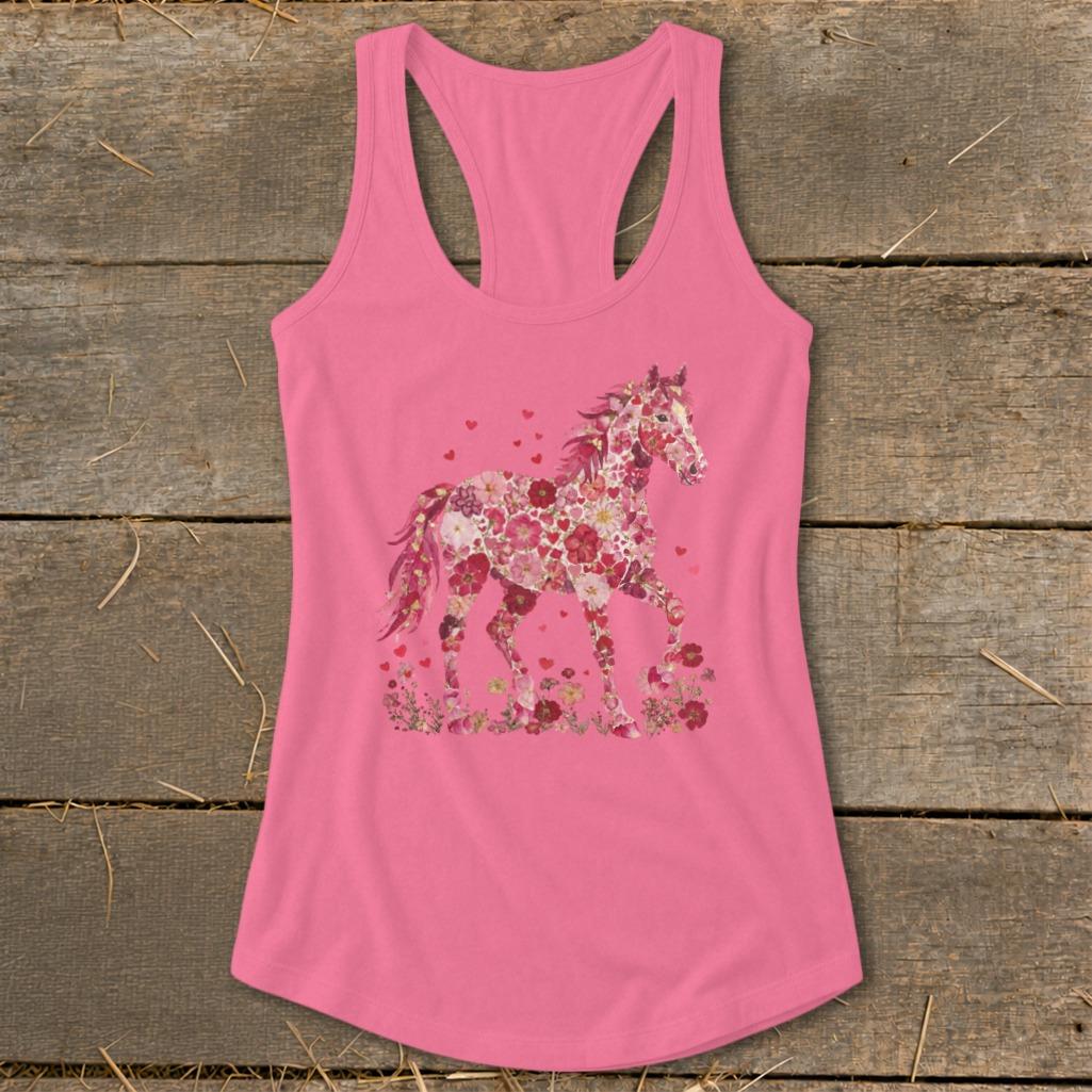 Flowers & Hearts Horse Racerback Tank