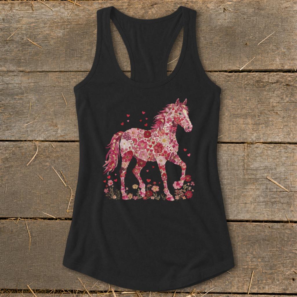 Flowers & Hearts Horse Racerback Tank