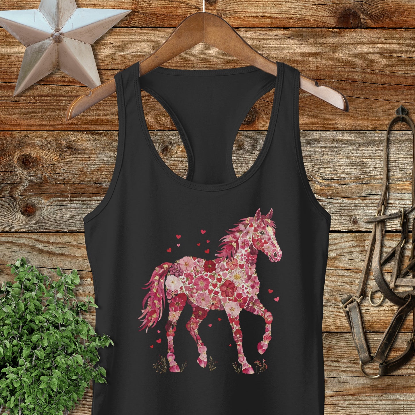 Flowers & Hearts Horse Racerback Tank