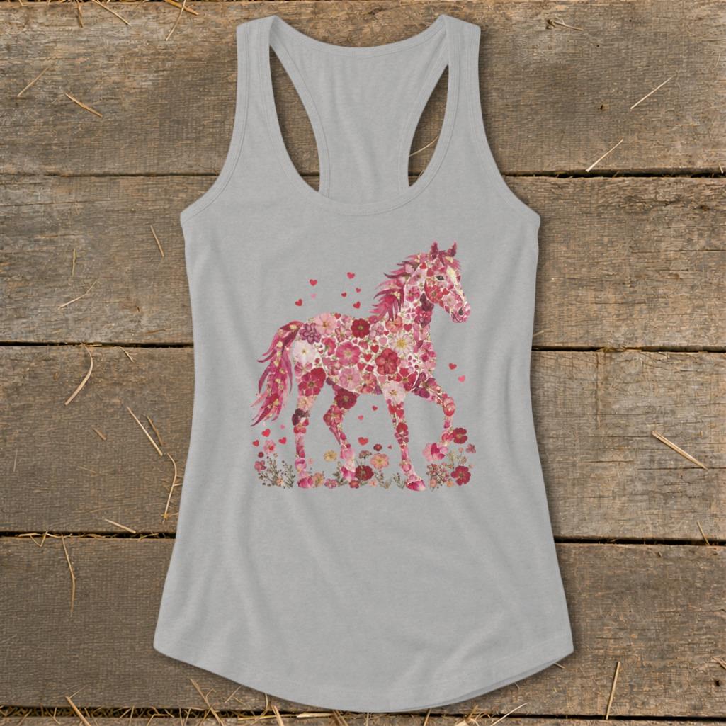 Flowers & Hearts Horse Racerback Tank