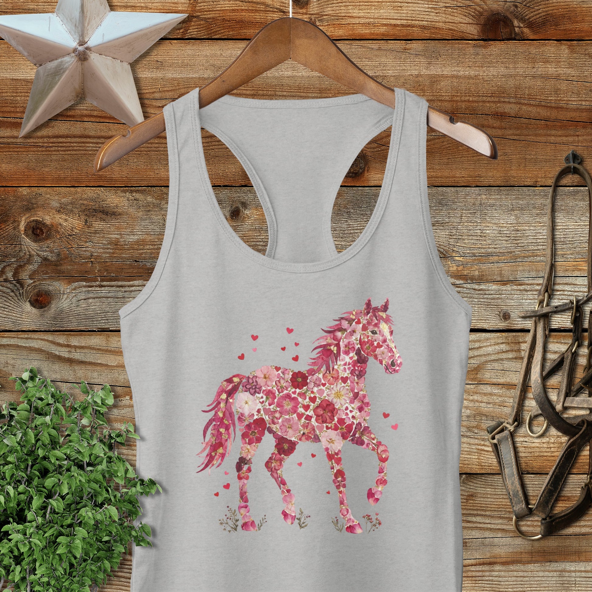 Flowers & Hearts Horse Racerback Tank