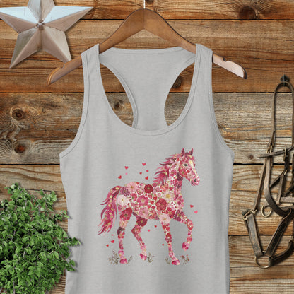 Flowers & Hearts Horse Racerback Tank