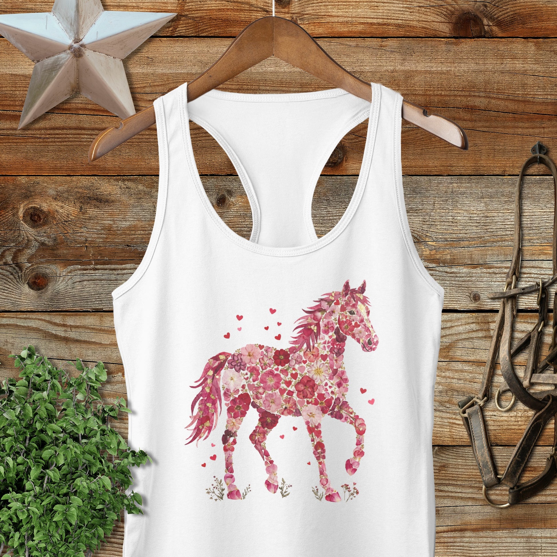 Flowers & Hearts Horse Racerback Tank