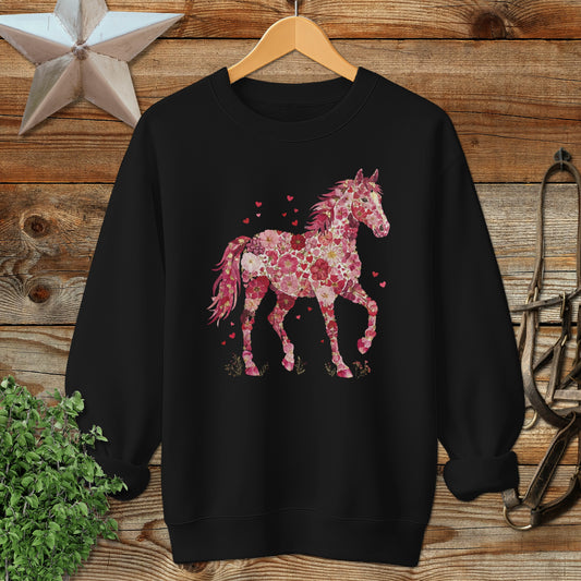 Flowers & Hearts Horse Sweatshirt