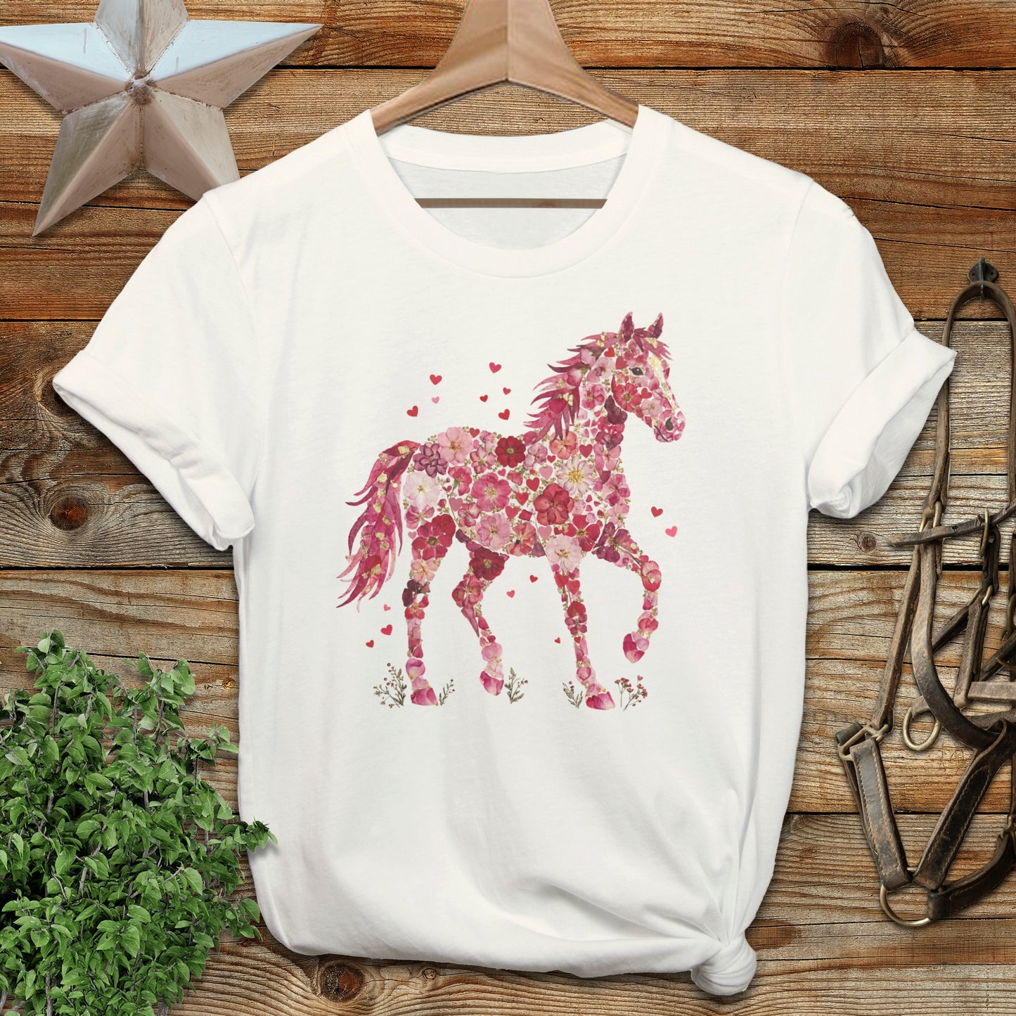 Flowers & Hearts Horse T-Shirt
