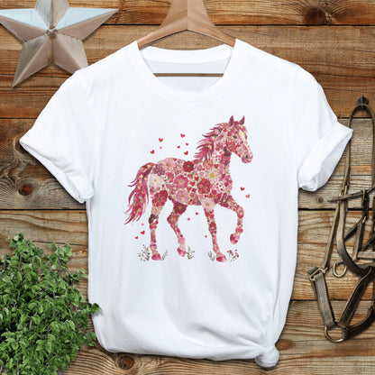 Flowers & Hearts Horse T-Shirt