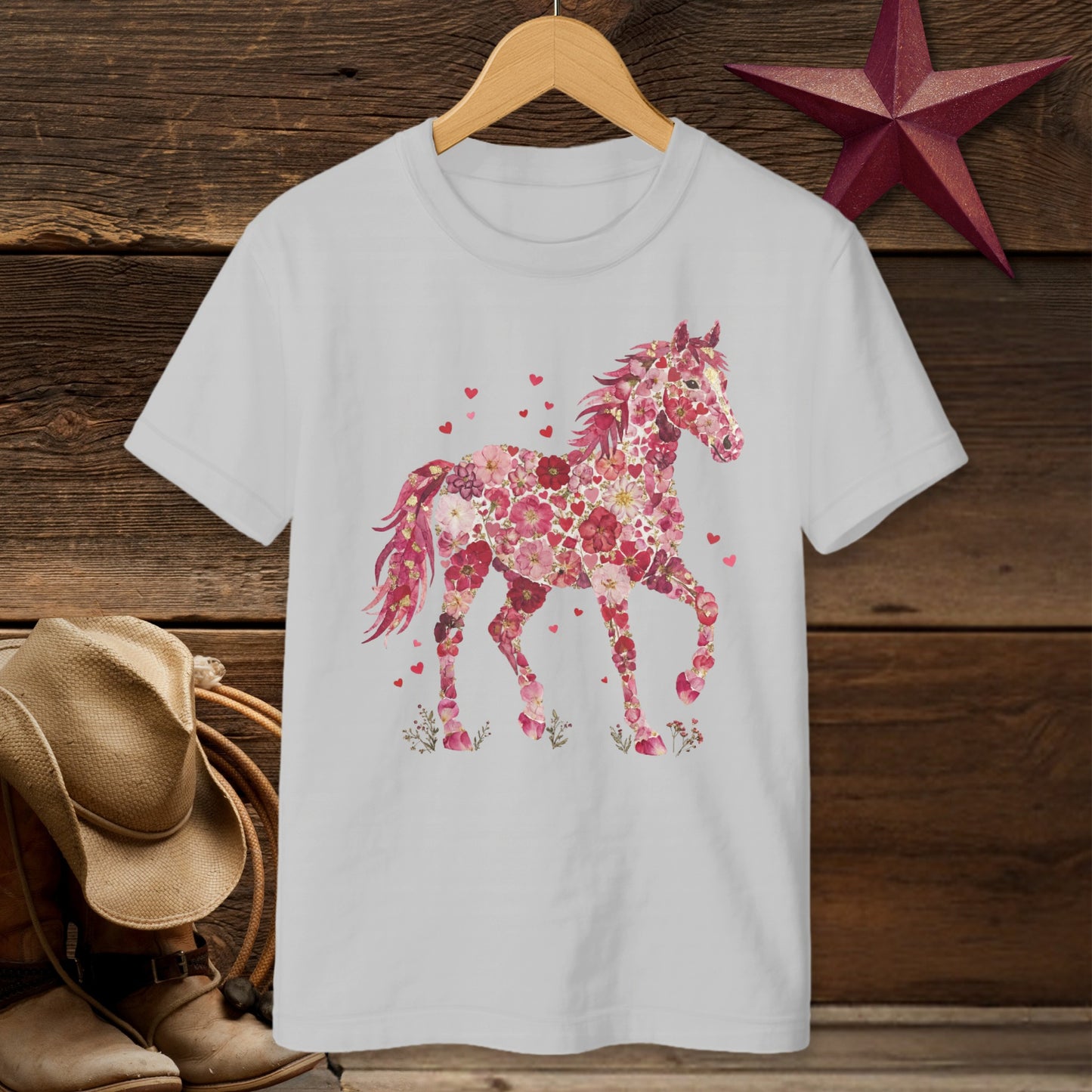 Flowers & Hearts Horse T-Shirt (Youth)
