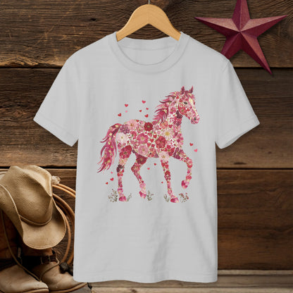 Flowers & Hearts Horse T-Shirt (Youth)