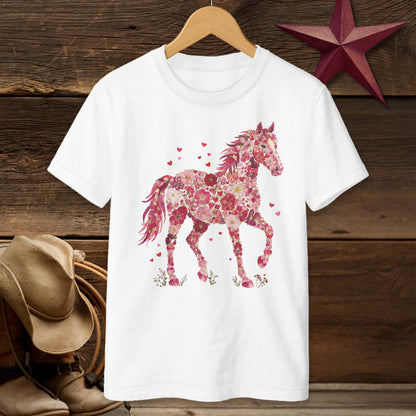 Flowers & Hearts Horse T-Shirt (Youth)