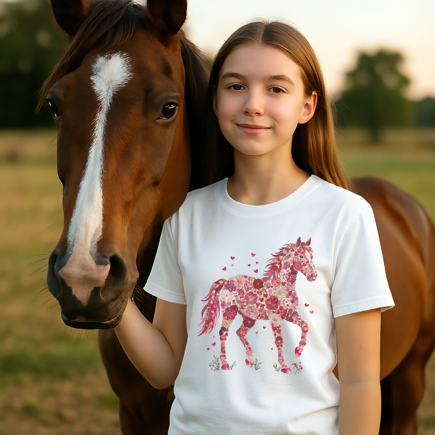 Flowers & Hearts Horse T-Shirt (Youth)