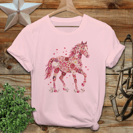 Flowers & Hearts Horse T-Shirt