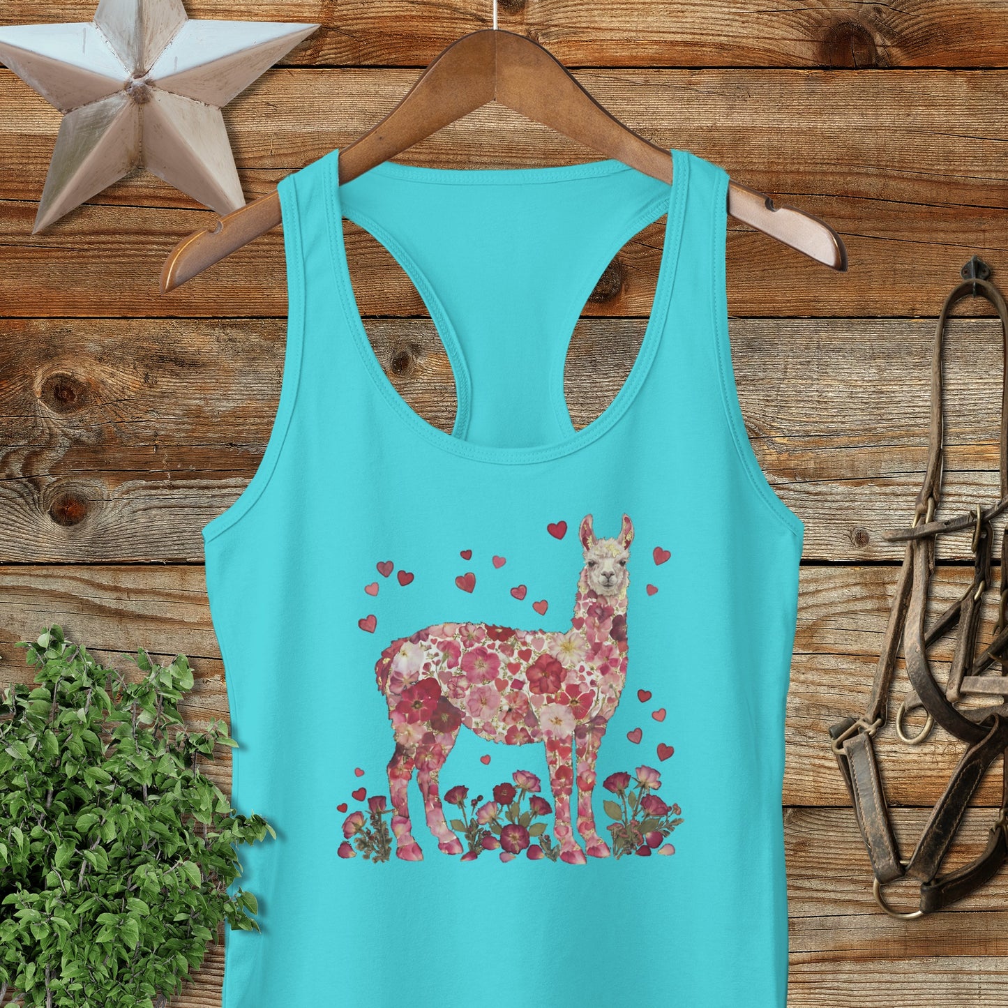 Flowers & Hearts - Llama Racerback Tank