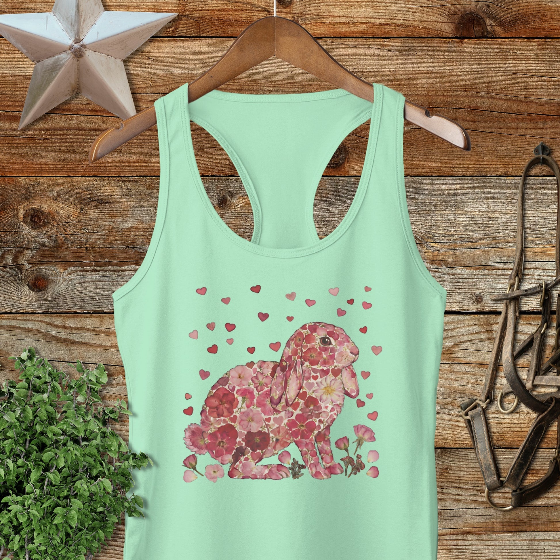 Flowers & Hearts - Lop Rabbit Racerback Tank
