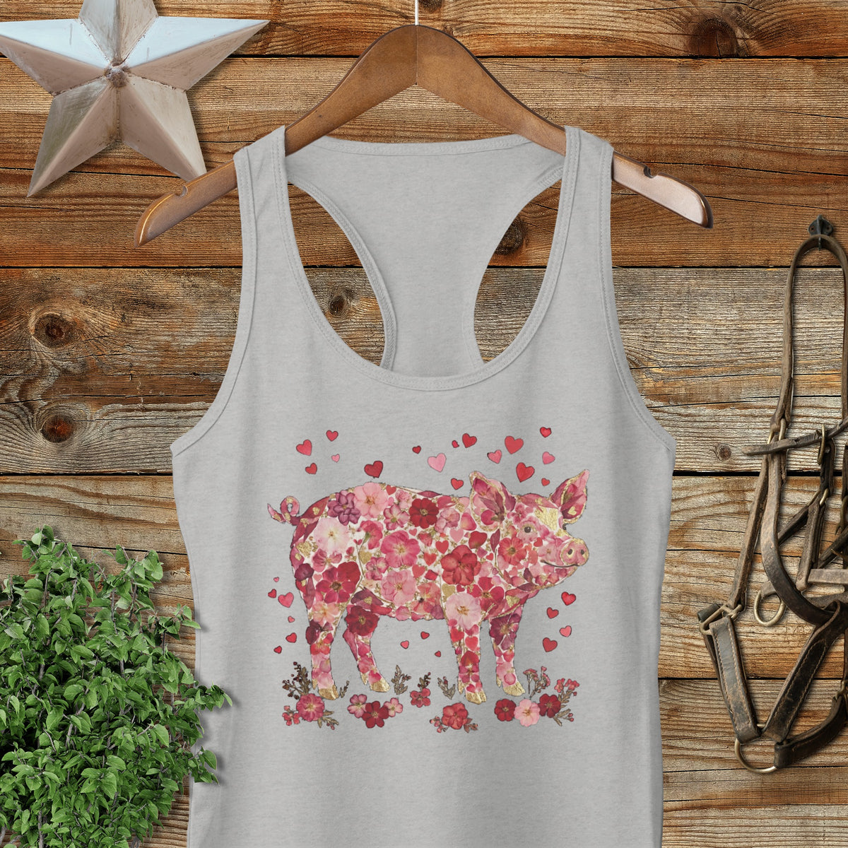 Flowers & Hearts - Pig Racerback Tank