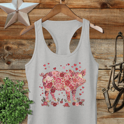 Flowers & Hearts - Pig Racerback Tank