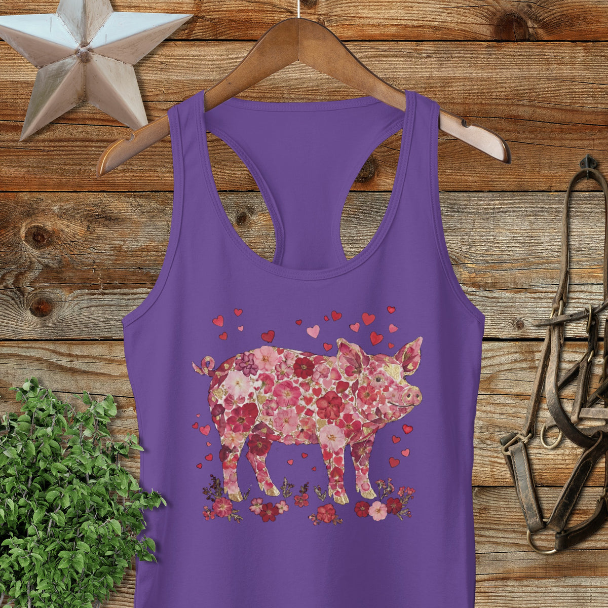 Flowers & Hearts - Pig Racerback Tank