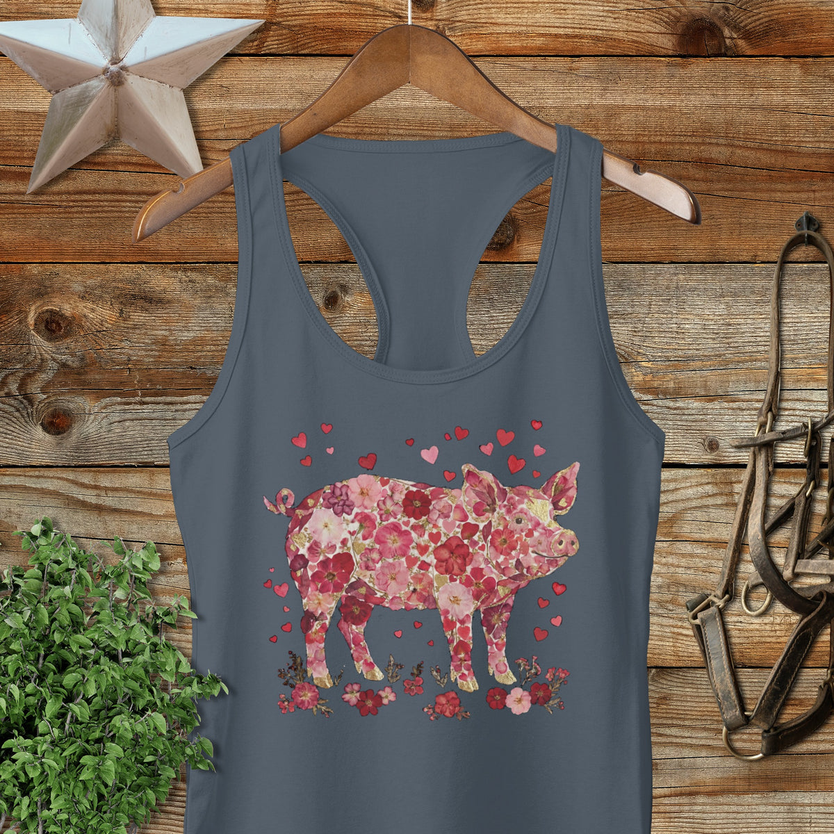 Flowers & Hearts - Pig Racerback Tank