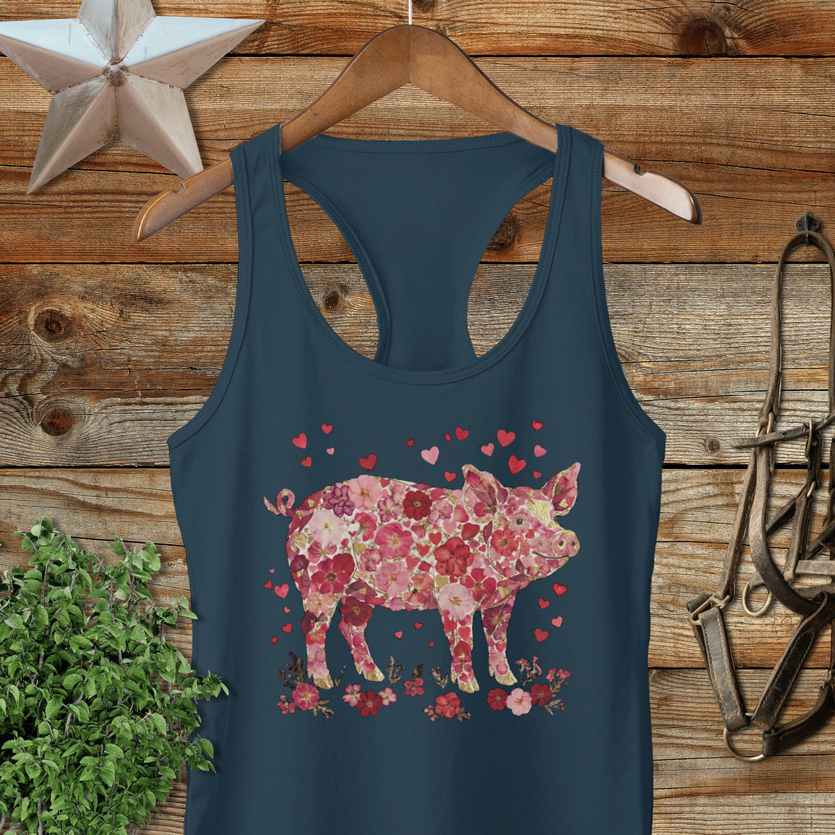 Flowers & Hearts - Pig Racerback Tank