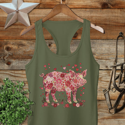 Flowers & Hearts - Pig Racerback Tank