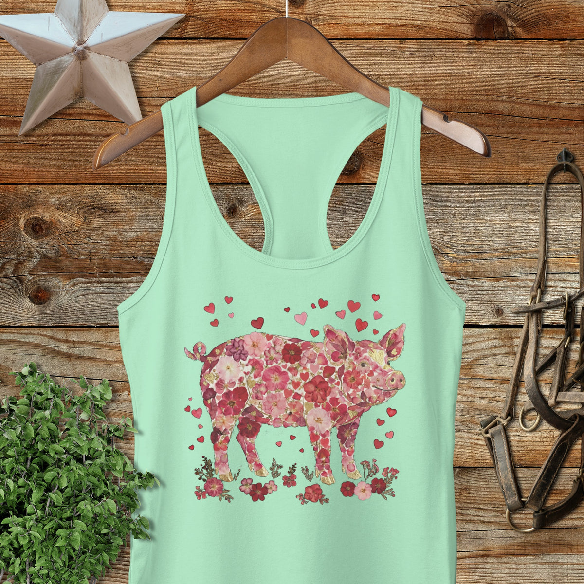 Flowers & Hearts - Pig Racerback Tank