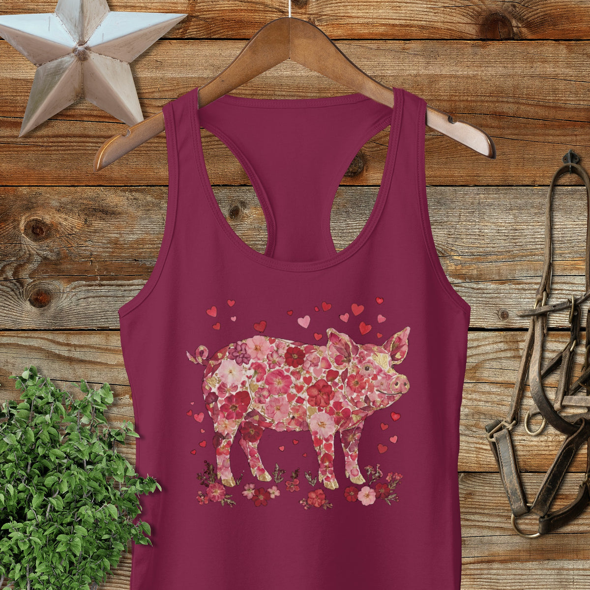 Flowers & Hearts - Pig Racerback Tank