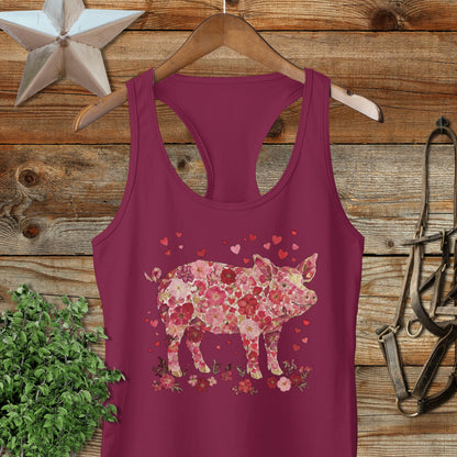 Flowers & Hearts - Pig Racerback Tank