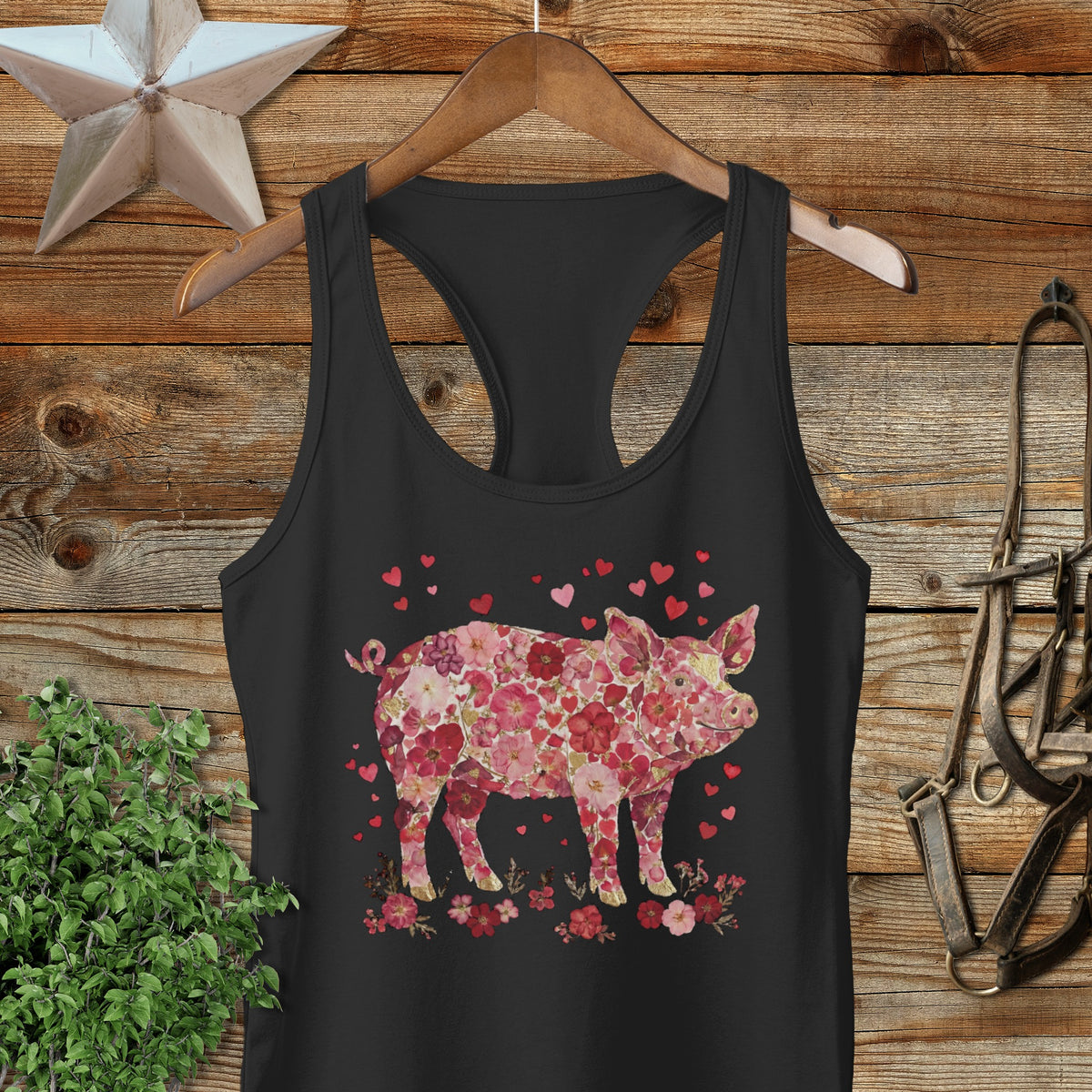 Flowers & Hearts - Pig Racerback Tank