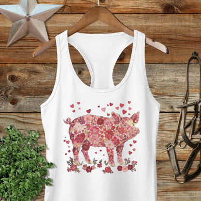 Flowers & Hearts - Pig Racerback Tank