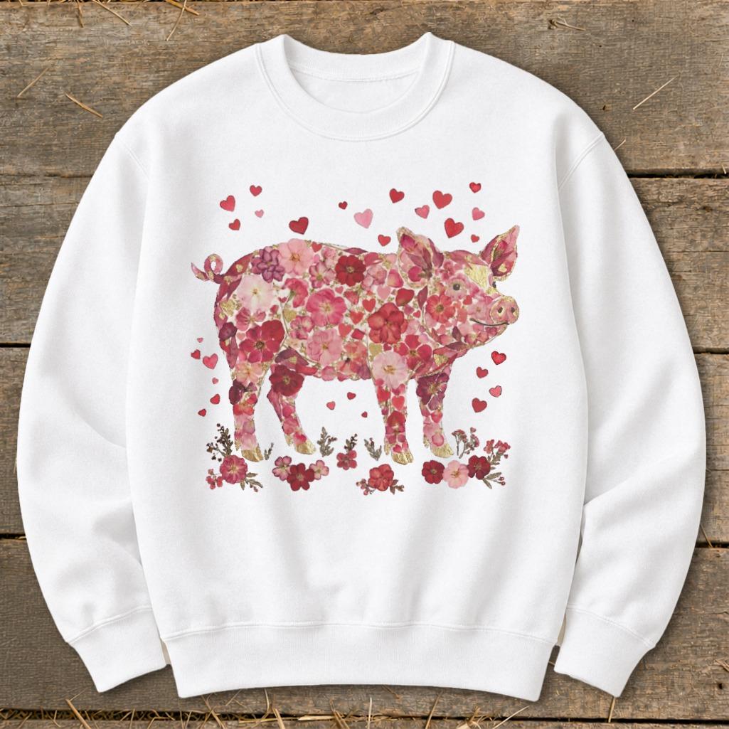 Flowers & Hearts - Pig Sweatshirt