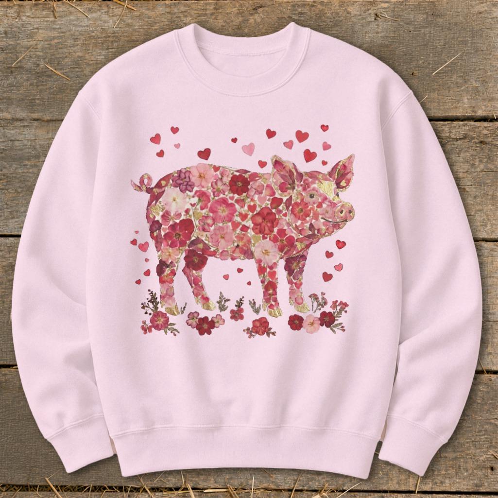 Flowers & Hearts - Pig Sweatshirt