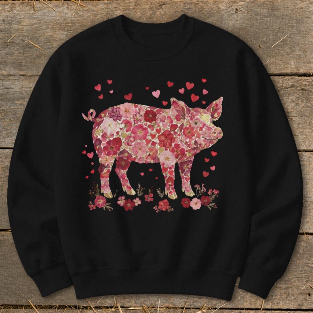 Flowers & Hearts - Pig Sweatshirt